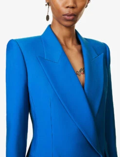 Alexander McQueen Double-breasted Peak-lapel Wool Blazer -VogueVibe Store R04136250 GALACTICBLUE ALT04
