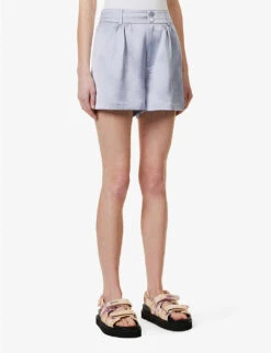 Paige Cypress Mid-rise Satin Shorts -VogueVibe Store R04136646 SALTBLUE ALT02