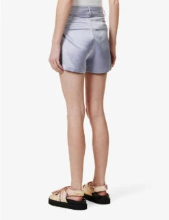Paige Cypress Mid-rise Satin Shorts -VogueVibe Store R04136646 SALTBLUE ALT03