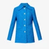 PROENZA SCHOULER Bouclé-weave Button-embellished Woven Jacket -VogueVibe Store R04136768 TURQUOISE M