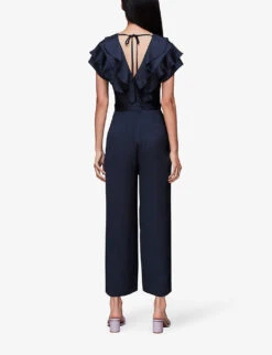 Whistles Adeline Ruffle Recycled Polyester Jumpsuit -VogueVibe Store R04137013 NAVY ALT03