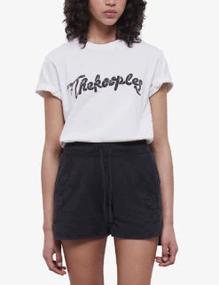 THE KOOPLES Logo-embroidered Drawstring-waist Cotton Shorts -VogueVibe Store R04137387 BLA55 ALT02