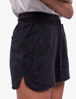 THE KOOPLES Logo-embroidered Drawstring-waist Cotton Shorts -VogueVibe Store R04137387 BLA55 ALT04