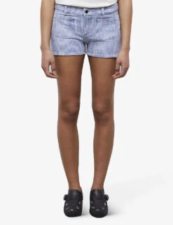 THE KOOPLES Striped Low-rise Stretch-denim Shorts -VogueVibe Store R04137808 BLUE6 ALT02