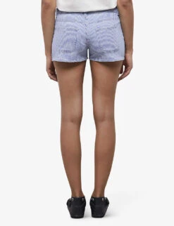 THE KOOPLES Striped Low-rise Stretch-denim Shorts -VogueVibe Store R04137808 BLUE6 ALT03