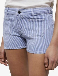 THE KOOPLES Striped Low-rise Stretch-denim Shorts -VogueVibe Store R04137808 BLUE6 ALT04