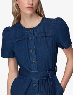 Whistles Alana Belted Denim Cotton Jumpsuit -VogueVibe Store R04140096 BLUE ALT04