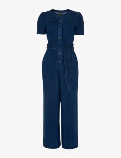 Whistles Alana Belted Denim Cotton Jumpsuit