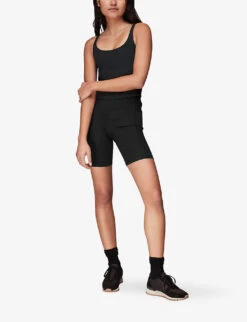 Whistles Ribbed High-rise Stretch-woven Cycling Shorts -VogueVibe Store R04140102 BLACK ALT01