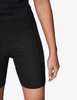 Whistles Ribbed High-rise Stretch-woven Cycling Shorts -VogueVibe Store R04140102 BLACK ALT02
