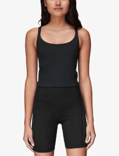 Whistles Ribbed High-rise Stretch-woven Cycling Shorts -VogueVibe Store R04140102 BLACK ALT05