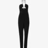 Gala Halterneck Pleated-bodice Crepe Jumpsuit -VogueVibe Store R04140658 BLACK M