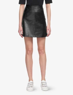 Whistles High-waisted A-lined Leather Mini Skirt 9 Whistles High-waisted A-lined Leather Mini Skirt -VogueVibe Store R04141044 BLACK ALT03