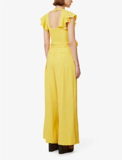 ME AND EM Frill-sleeve Belted-waist Crepe Jumpsuit -VogueVibe Store R04141790 SUPERLEMON ALT03