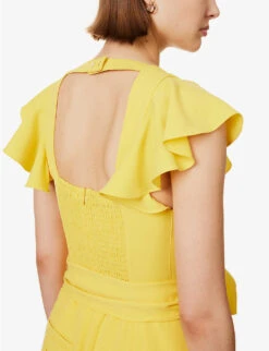 ME AND EM Frill-sleeve Belted-waist Crepe Jumpsuit -VogueVibe Store R04141790 SUPERLEMON ALT04