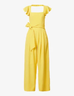 ME AND EM Frill-sleeve Belted-waist Crepe Jumpsuit