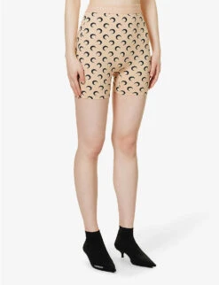 Marine Serre Moon-print Slim-fit Stretch-recycled Polyamide Shorts -VogueVibe Store R04142135 BLACKONTAN ALT02