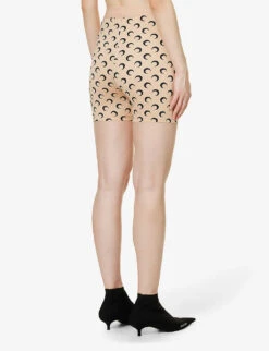 Marine Serre Moon-print Slim-fit Stretch-recycled Polyamide Shorts -VogueVibe Store R04142135 BLACKONTAN ALT03