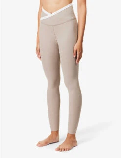 Beyond Yoga Wrap-around Contrast-trim Stretch-woven Leggings -VogueVibe Store R04143883 BIRCHCLOUDWHITE ALT02