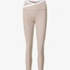 Beyond Yoga Wrap-around Contrast-trim Stretch-woven Leggings -VogueVibe Store R04143883 BIRCHCLOUDWHITE M