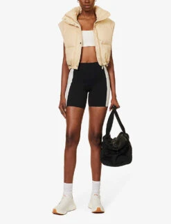 Striped-trim High-rise Stretch-recycled Polyester Shorts 8 Striped-trim High-rise Stretch-recycled Polyester Shorts -VogueVibe Store R04144963 BLACKCANVAS ALT01