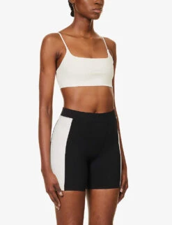 Striped-trim High-rise Stretch-recycled Polyester Shorts 9 Striped-trim High-rise Stretch-recycled Polyester Shorts -VogueVibe Store R04144963 BLACKCANVAS ALT02