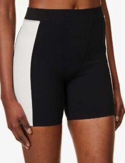 Striped-trim High-rise Stretch-recycled Polyester Shorts 11 Striped-trim High-rise Stretch-recycled Polyester Shorts -VogueVibe Store R04144963 BLACKCANVAS ALT04