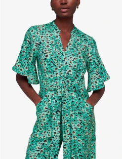 Whistles Floral-print Flutter-sleeve Woven Jumpsuit -VogueVibe Store R04145317 MULTICOLOURED ALT02