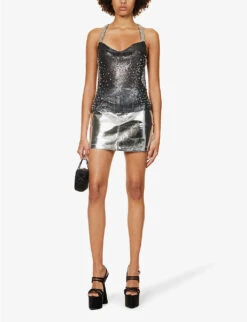 Metallic Mid-rise Cotton-blend Mini Skirt 8 Metallic Mid-rise Cotton-blend Mini Skirt -VogueVibe Store R04145509 SILVER ALT01