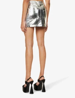 Metallic Mid-rise Cotton-blend Mini Skirt 10 Metallic Mid-rise Cotton-blend Mini Skirt -VogueVibe Store R04145509 SILVER ALT03