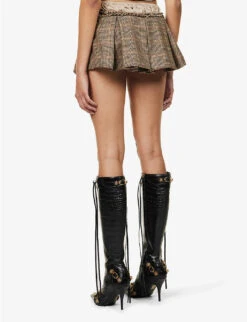 Jaded London Pleated Checked Low-rise Stretch-woven Mini Skirt -VogueVibe Store R04145893 BROWNCHECK ALT03