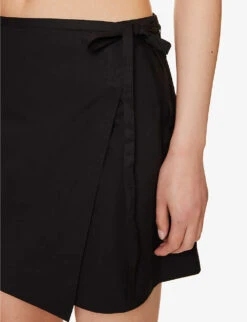 FRAME Wrap-front High-waist Organic-cotton Mini Skirt -VogueVibe Store R04146415 NOIR ALT04