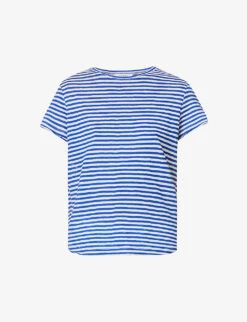FRAME Easy True Striped Organic-linen Top