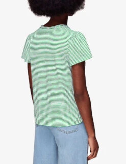 Whistles Frill-sleeved Striped Cotton-jersey T-shirt -VogueVibe Store R04146483 MULTICOLOURED ALT03
