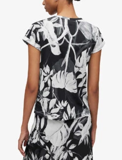 AllSaints Anna Jackie Floral-pattern Organic-cotton T-shirt -VogueVibe Store R04146609 BLACK ALT03