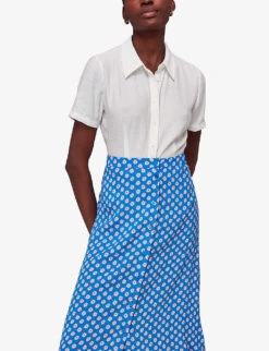 Whistles Floral-print Button-through Woven Midi Skirt -VogueVibe Store R04146882 MULTICOLOURED ALT02