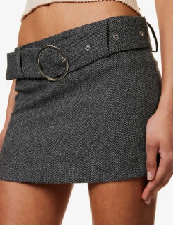 Elbe Belted Woven Mini Skirt 11 Elbe Belted Woven Mini Skirt -VogueVibe Store R04147069 GREY ALT04