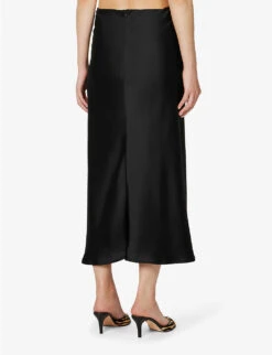 Curzola Lace-panel Satin Midi Skirt -VogueVibe Store R04147073 BLACK ALT03