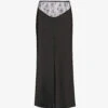 Curzola Lace-panel Satin Midi Skirt 2 Curzola Lace-panel Satin Midi Skirt -VogueVibe Store R04147073 BLACK M