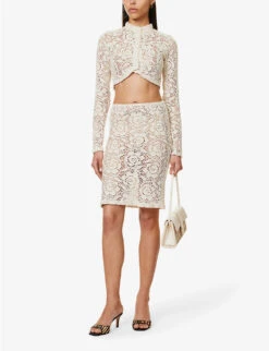 Zakynthos Floral-knit Recycled Cotton-blend Midi Skirt -VogueVibe Store R04147074 IVORY ALT01