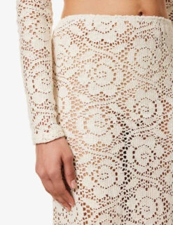 Zakynthos Floral-knit Recycled Cotton-blend Midi Skirt -VogueVibe Store R04147074 IVORY ALT04