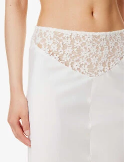 Trimiti Lace-trim Satin Midi Skirt -VogueVibe Store R04147086 WHITE ALT04