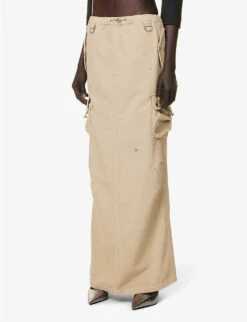 Coperni Pocket-embellished Logo-appliqué Cotton Maxi Skirt -VogueVibe Store R04147530 BEIGEBEIGE ALT02