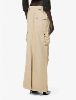 Coperni Pocket-embellished Logo-appliqué Cotton Maxi Skirt -VogueVibe Store R04147530 BEIGEBEIGE ALT03