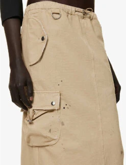 Coperni Pocket-embellished Logo-appliqué Cotton Maxi Skirt -VogueVibe Store R04147530 BEIGEBEIGE ALT04