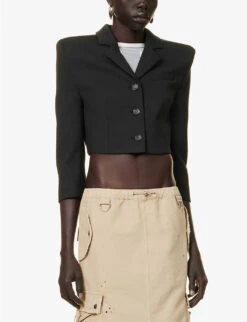 Coperni Power Cropped Stretch-woven Jacket -VogueVibe Store R04147546 BLACKBLACK ALT02