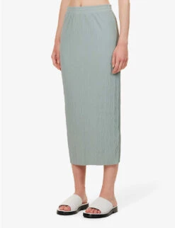Max Mara Carnia Crinkle-effect Knitted Midi Skirt -VogueVibe Store R04149126 SAGEGREEN ALT02
