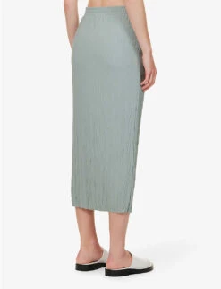 Max Mara Carnia Crinkle-effect Knitted Midi Skirt -VogueVibe Store R04149126 SAGEGREEN ALT03
