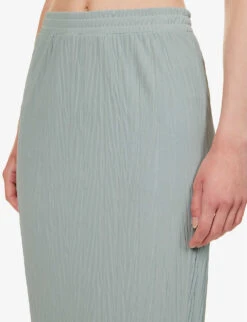 Max Mara Carnia Crinkle-effect Knitted Midi Skirt -VogueVibe Store R04149126 SAGEGREEN ALT04