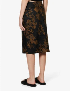 Hazel Floral-print Linen Midi Skirt -VogueVibe Store R04149619 NIGHTGARDEN ALT03